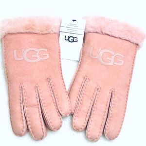 🎁UGG Premium Fur-lined Sheepskin Logo Gloves, Size Large, Pink Crystal  (NWT)